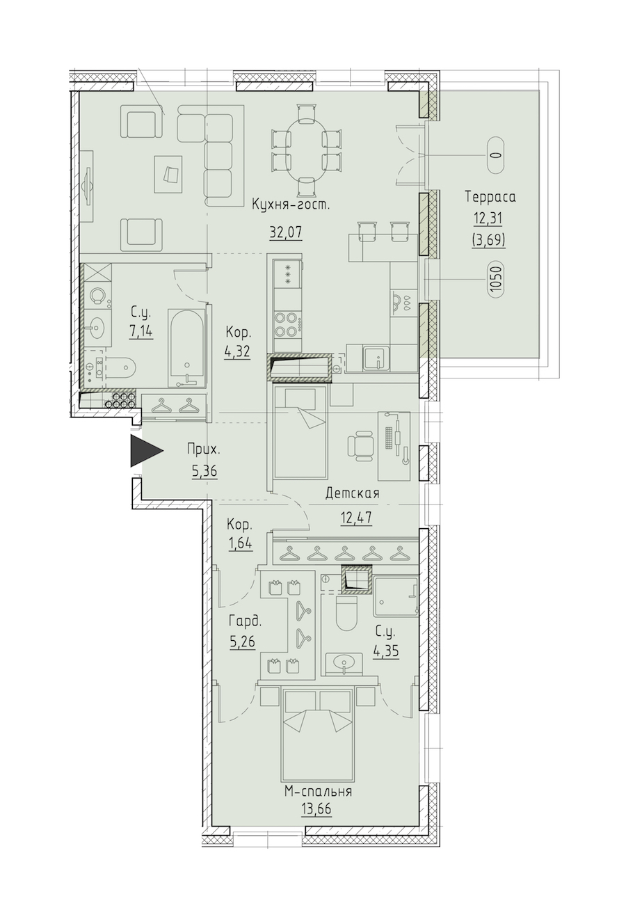 2-комнатная квартира 86.27 м², 9/9 эт., ЖК «LEGENDA Чёрная речка 41»